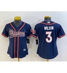 Women's Denver Broncos #3 Russell Wilson Navy Blue With Patch Cool Base Stitched Baseball