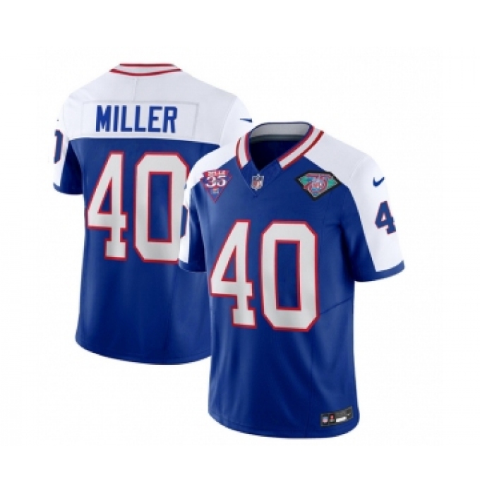 Men's Nike Buffalo Bills #40 Von Miller Blue White 2023 F.U.S.E. 75th Anniversary Throwback Vapor Untouchable Limited Football Stitched Jersey
