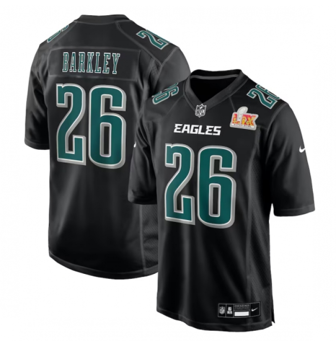 Men's Philadelphia Eagles #26 Saquon Barkley Nike Carbon Black Super Bowl LIX Fashion Game Player Jersey