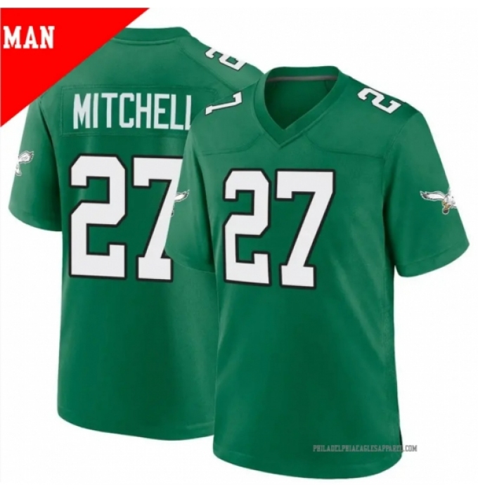 Men's Philadelphia Eagles ＃27 Quinyon Mitchell Game Green Kelly Stitched Jersey