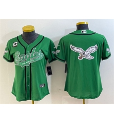 Women's Philadelphia Eagles Green Team Big Logo With 3-Star C Cool Base Stitched Baseball Jerseys