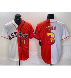 Men's Houston Astros #3 Jeremy Pena Number White Orange Split Stitched Baseball Jersey