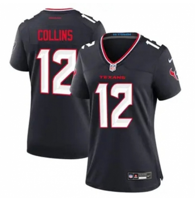 Women Houston Texans #12 Nico Collins Navy 2024 Alternate F U S E Vapor Stitched Jersey