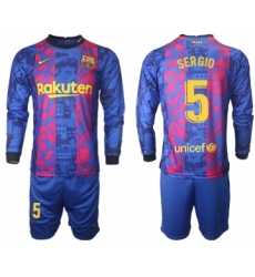 Men 2021-2022 Club Barcelona Second away blue Long Sleeve 10 Soccer Jerseys