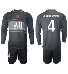 Men 2021-2022 Club Paris St German Second away black Long Sleeve 4 Soccer Jersey