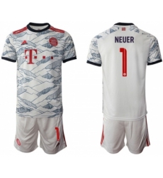 Men's FC Bayern München #1 Neuer White Away Soccer Jersey with Shorts