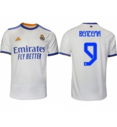 Men's Real Madrid #9 Karim Benzema 2021-22 White Home Soccer Jersey