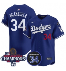 Men's Los Angeles Dodgers #34 Toro Valenzuela Blue 2024 World Series With No. 34 Limited Stitched Baseball Jersey