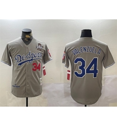 Men's Los Angeles Dodgers #34 Toro Valenzuela Grey 2024 World Series 1981 Cooperstown Stitched Baseball Jersey