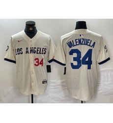Men's Los Angeles Dodgers #34 Toro Valenzuela Number Cream 2024 City Connect Limited Stitched Jersey