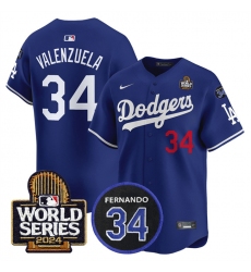 Men's Los Angeles Dodgers #34 Toro Valenzuela Royal 2024 World Series With Fernando Memorial Limited Stitched Baseball Jersey