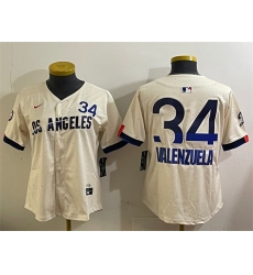 Women's Los Angeles Dodgers #34 Toro Valenzuela Cream 2024 City Connect Limited Stitched Baseball Jersey(Run Small)