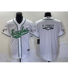 Men's Nike Philadelphia Eagles White Team Big Logo Cool Base Stitched Baseball Jersey