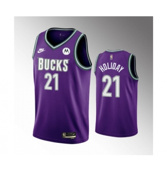 Men's Milwaukee Bucks #21 Jrue Holiday 2022-23 Purple Classic Edition Swingman Stitched Basketball Jersey