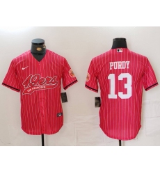 Men's San Francisco 49ers #13 Brock Purdy Red Pinstripe With Cool Base Stitched Baseball Jersey