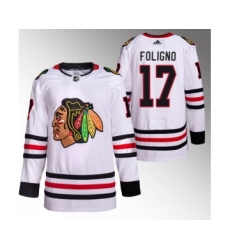 Men's Chicago Blackhawks #17 Nick Foligno White Stitched Hockey Jersey