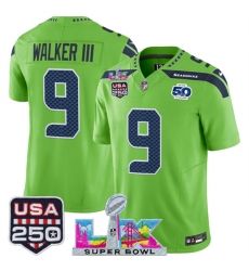 Men's Seattle Seahawks #9 Kenneth Walker III Green 2025 F.U.S.E. Super Bowl LX And 50th Season & USA 250 Vapor Limited Football Stitched Jersey
