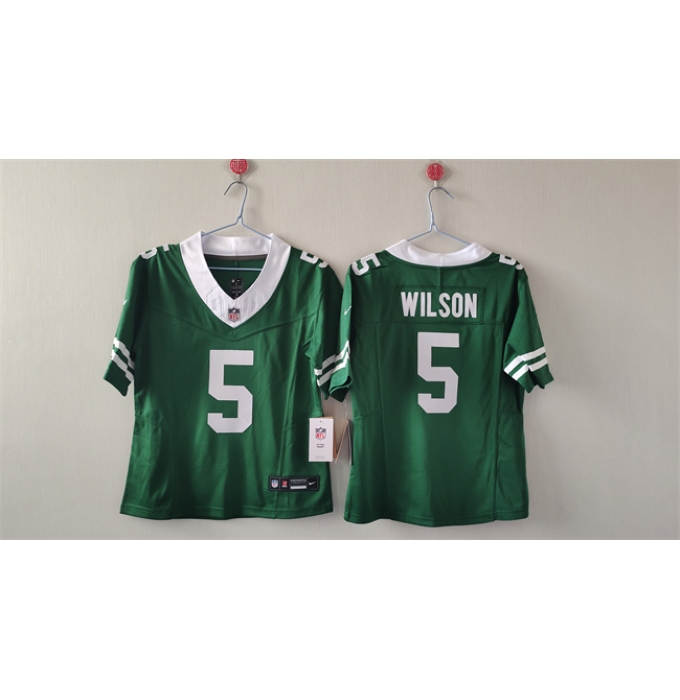 Women's New York Jets #5 Garrett Wilson Green 2024 FU.S.E Vapor Football Stitched Jersey