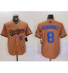 Men's Los Angeles Dodgers #8 Kike Hernandez Number Olive Cool Base Limited Stitched Jerseys