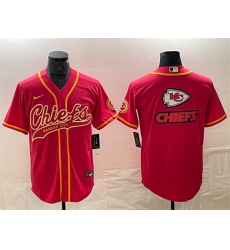 Men's Kansas City Chiefs Red Team Big Logo With Cool Base Stitched Baseball Jersey