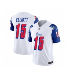 Men's Nike New England Patriots #15 Ezekiel Elliott White Blue 2023 F.U.S.E. Vapor Limited Football Stitched Jersey