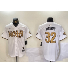 Men's New Orleans Saints #32 Tyrann Mathieu White Cool Base Stitched Baseball Jersey