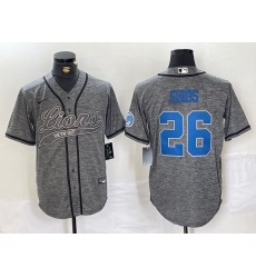 Men's Detroit Lions #26 Jahmyr Gibbs Grey Gridiron With Cool Base Stitched Baseball Jersey Men's Detroit Lions #26 Jahmyr Gibbs Grey Gridiron With Cool Base Stitched Baseball Jersey