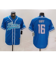 Men's Detroit Lions #16 Jared Goff Blue Cool Base Stitched Baseball Jersey