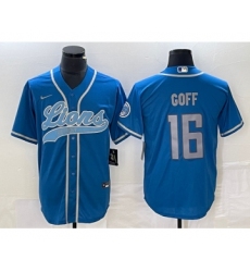 Men's Nike Detroit Lions #16 Jared Goff Blue Cool Base Stitched Baseball Jersey Men's Nike Detroit Lions #16 Jared Goff Blue Cool Base Stitched Baseball Jersey