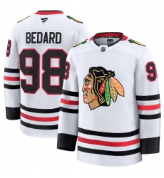 Men's Chicago Blackhawks #98 Connor Bedard White 2024-25 Away Stitched Hockey Jersey