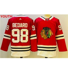 Youth Chicago Blackhawks #98 Connor Bedard Red Black Stitched Jersey