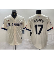 Mens Los Angeles Dodgers #17 大谷翔平 Cream Stitched Baseball Jersey