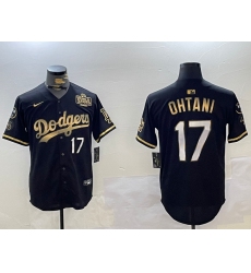 Men's Los Angeles Dodgers #17 Shohei Ohtani Black Gold 2024 World Series Champions Cool Base Stitched Baseball Jersey