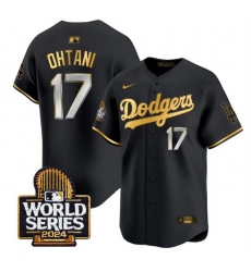 Men's Los Angeles Dodgers #17 Shohei Ohtani Black Gold 2024 World Series Limited Stitched Baseball Jersey