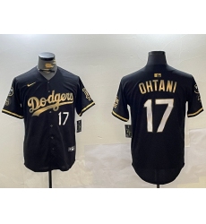 Men's Los Angeles Dodgers #17 Shohei Ohtani Black Gold World Series Champions Cool Base Stitched Baseball Jersey