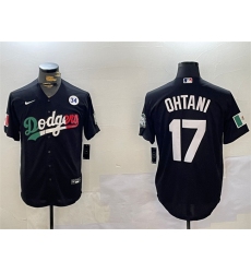 Men's Los Angeles Dodgers #17 Shohei Ohtani Black Mexico 2024 World Series With No. 34 Cool Base Stitched Baseball Jersey