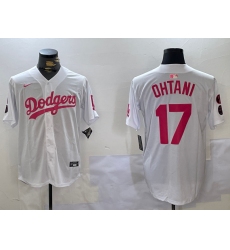 Men's Los Angeles Dodgers #17 Shohei Ohtani Number White Pink Limited Cool Base Stitched Jersey