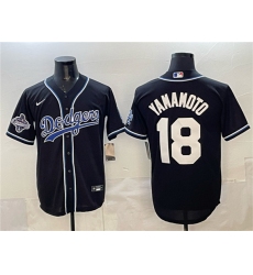 Men's Los Angeles Dodgers #18 Yoshinobu Yamamoto Black 2025 World Series Champions Cool Base Stitched Baseball Jersey