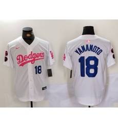 Men's Los Angeles Dodgers #18 Yoshinobu Yamamoto White Pink Vin & Kobe Stitched Baseball Jersey