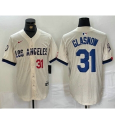 Men's Los Angeles Dodgers #31 Tyler Glasnow Number Cream Blue 2024 City Connect Limited Stitched Jersey