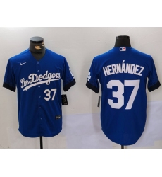 Men's Los Angeles Dodgers #37 Teoscar Hernández Blue Cool Base Stitched Baseball Jerseys