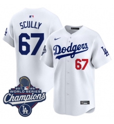 Men's Los Angeles Dodgers #67 Vin Scully White 2025 Champions Stitched Baseball Jersey