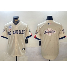 Men's Los Angeles Dodgers Team Big Logo Cream 2024 World Series With No. 34 Limited Stitched Baseball Jersey