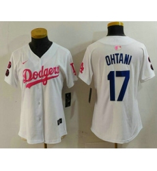 Women's Los Angeles Dodgers #17 Shohei Ohtani White Pink With Limited Stitched Jersey