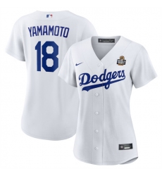 Women's Los Angeles Dodgers #18 Yoshinobu Yamamoto White 2024 World Series Cool Base Stitched Baseball Jersey(Run Small)