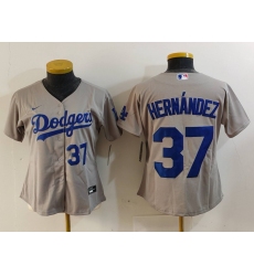 Women's Los Angeles Dodgers #37 Teoscar Hernandez Number Grey Cool Base Stitched Jerseys