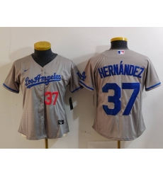 Women's Los Angeles Dodgers #37 Teoscar Hernandez Number Grey With Los Cool Base Stitched Jersey