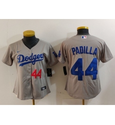 Women's Los Angeles Dodgers #44 Vicente Padilla Number Grey Cool Base Stitched Jersey