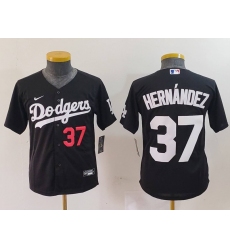 Youth Los Angeles Dodgers #37 Teoscar Hernandez Number Black Cool Base Stitched Jersey