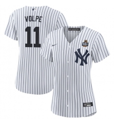 Women's New York Yankees #11 Anthony Volpe White 2024 World Series With Name Cool Base Stitched Baseball Jersey(Run Small)